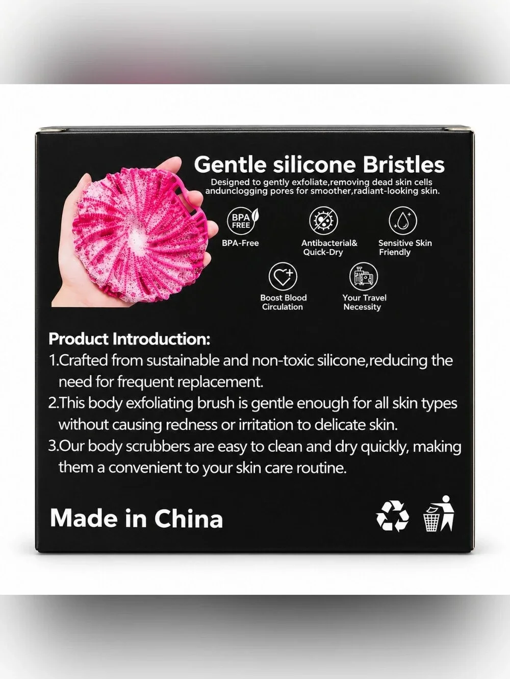 2-Pack Silicone Body Scrubbers Pink + Black